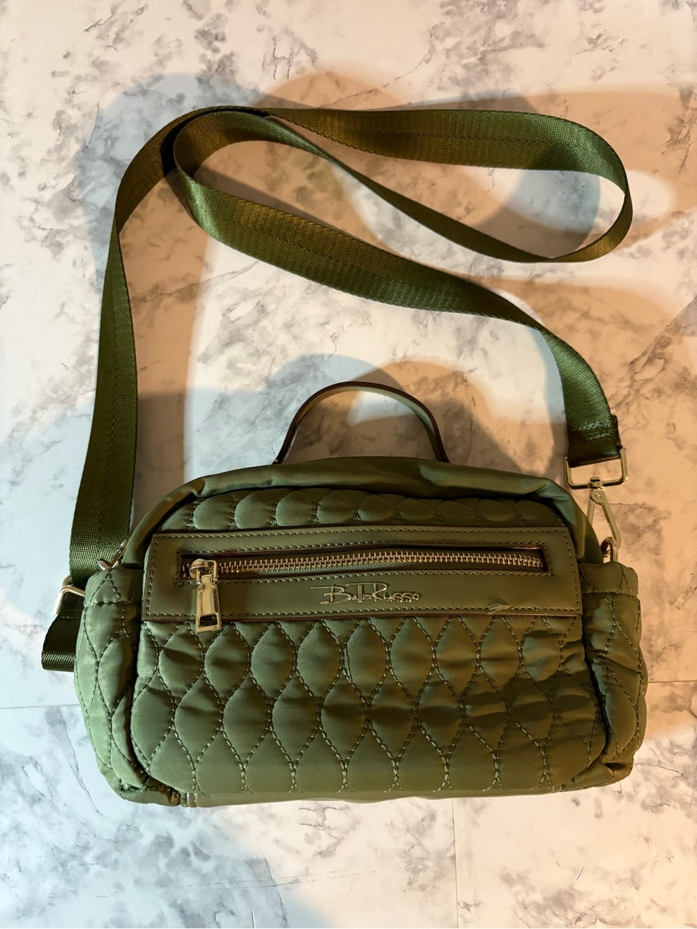 Bella Russo Olive Quilted Crossbody Bag with Top Handle